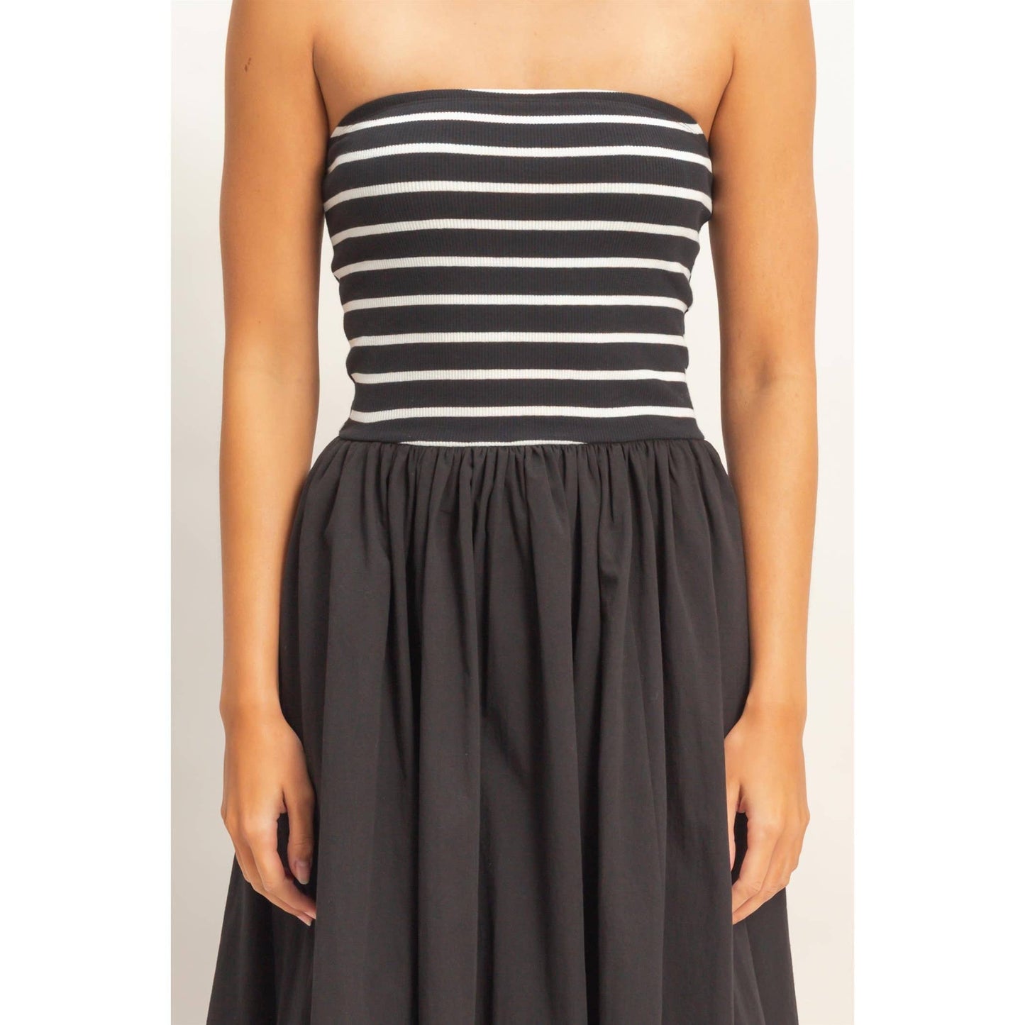 Striped Strapless Flowy Midi Dress