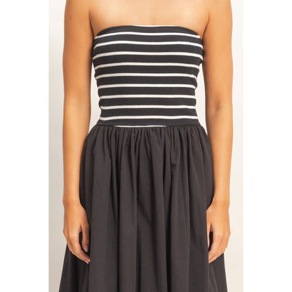 Striped Strapless Flowy Midi Dress