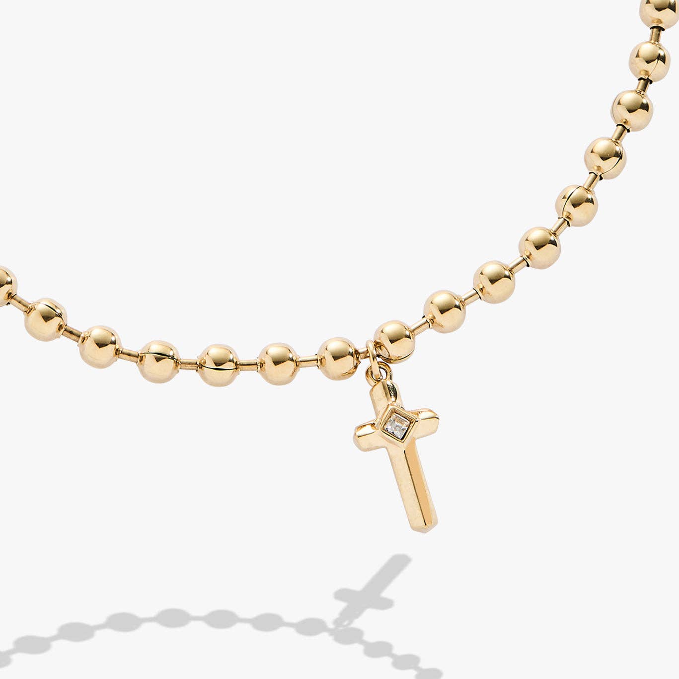 Cross Ball Chain Bracelet: Stainless Steel Gold