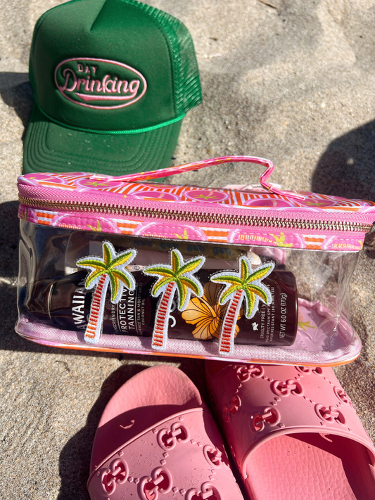 3 Pink Palms - Clear Open Top w/ Handles