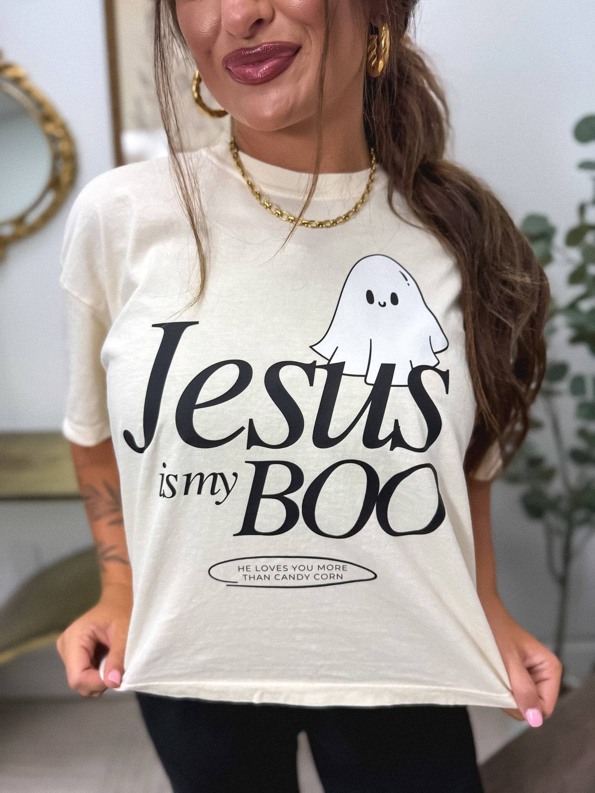 Jesus is my Boo Boxy Graphic Tee on Ivory