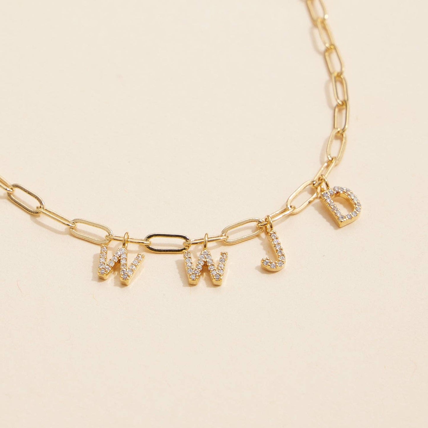 WWJD Cubic Zirconia Necklace | 18K Gold Dipped Faith Necklace