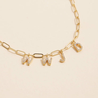 WWJD Cubic Zirconia Necklace | 18K Gold Dipped Faith Necklace