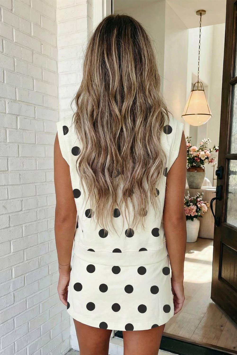 Ribbed Trim Polka Dot Split Skort