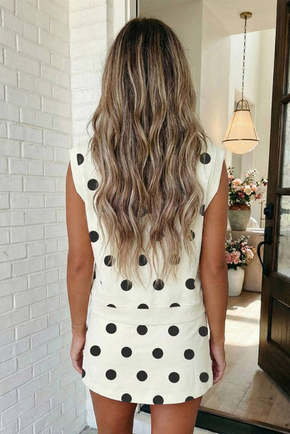 Ribbed Trim Polka Dot Split Skort