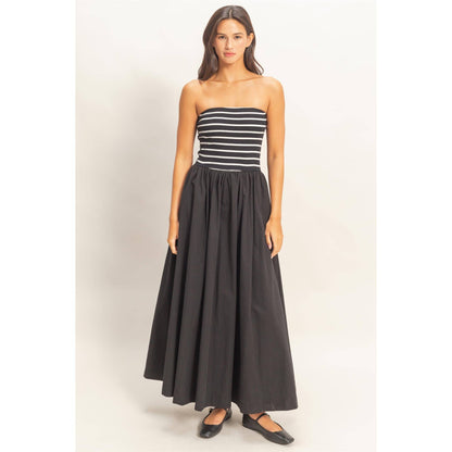 Striped Strapless Flowy Midi Dress