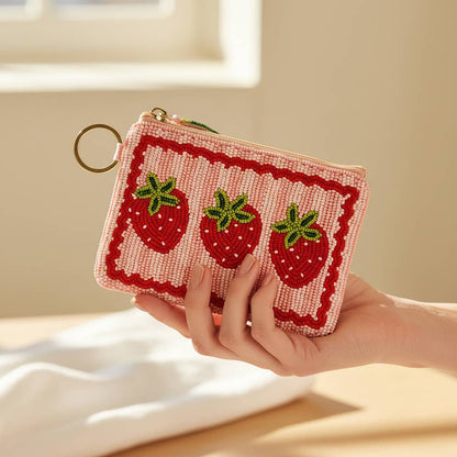 Handcrafted Beaded Pouch-Strawberries
