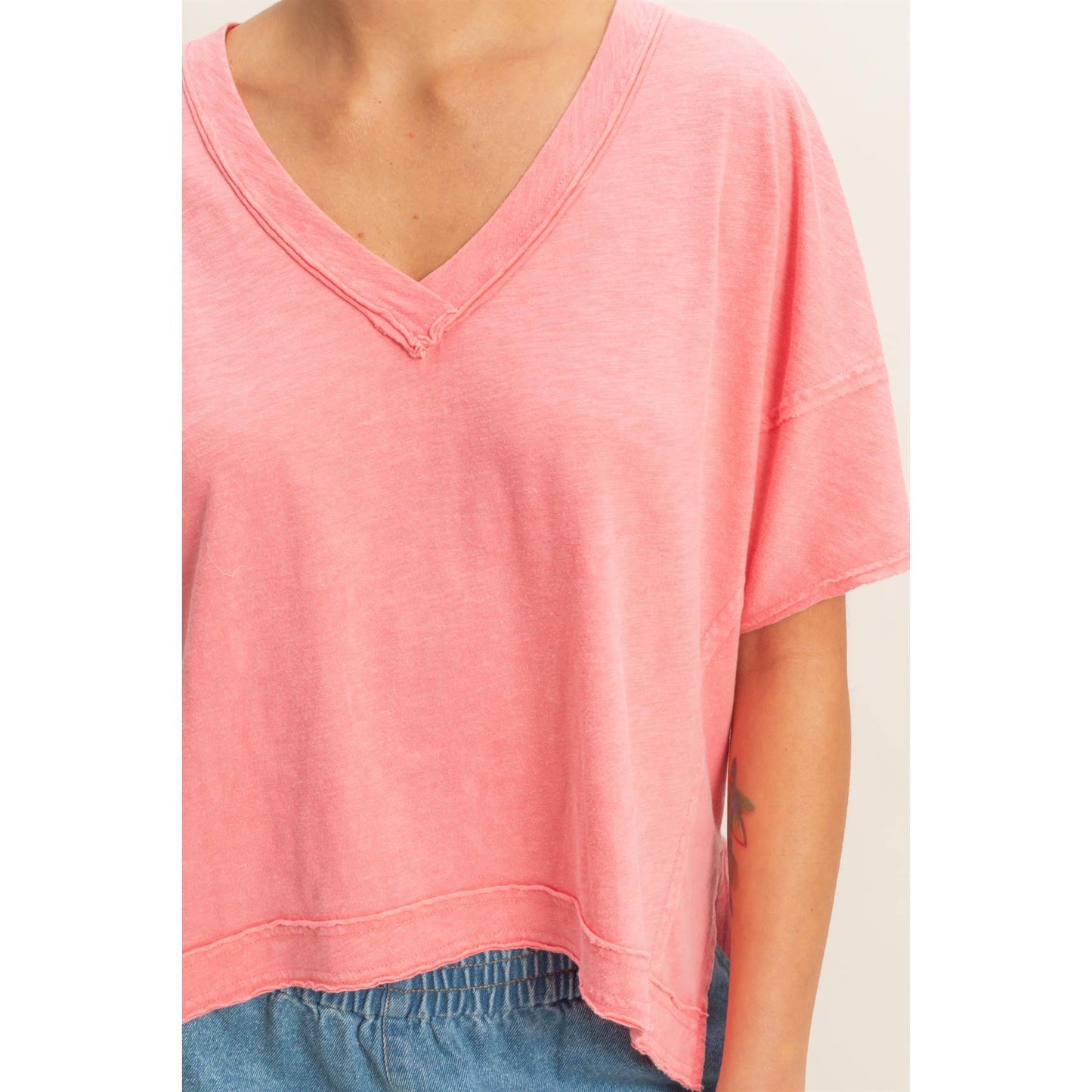 Oversized V-Neck Short Sleeve Top