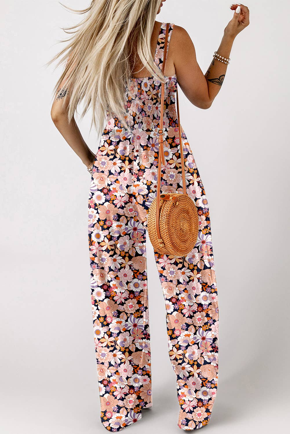 Roxane | Floral Smocked High Waist Square Neck Jumpsuit