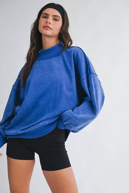 Oversized Mock Neck Washed Sweatshirt