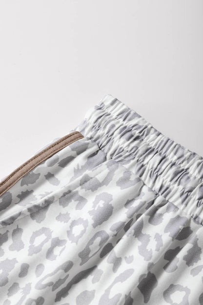 Leopard Elastic Waist Contrast Trim Casual Shorts