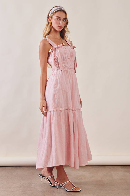Embroidered Tie-Strap Tiered Maxi Dress