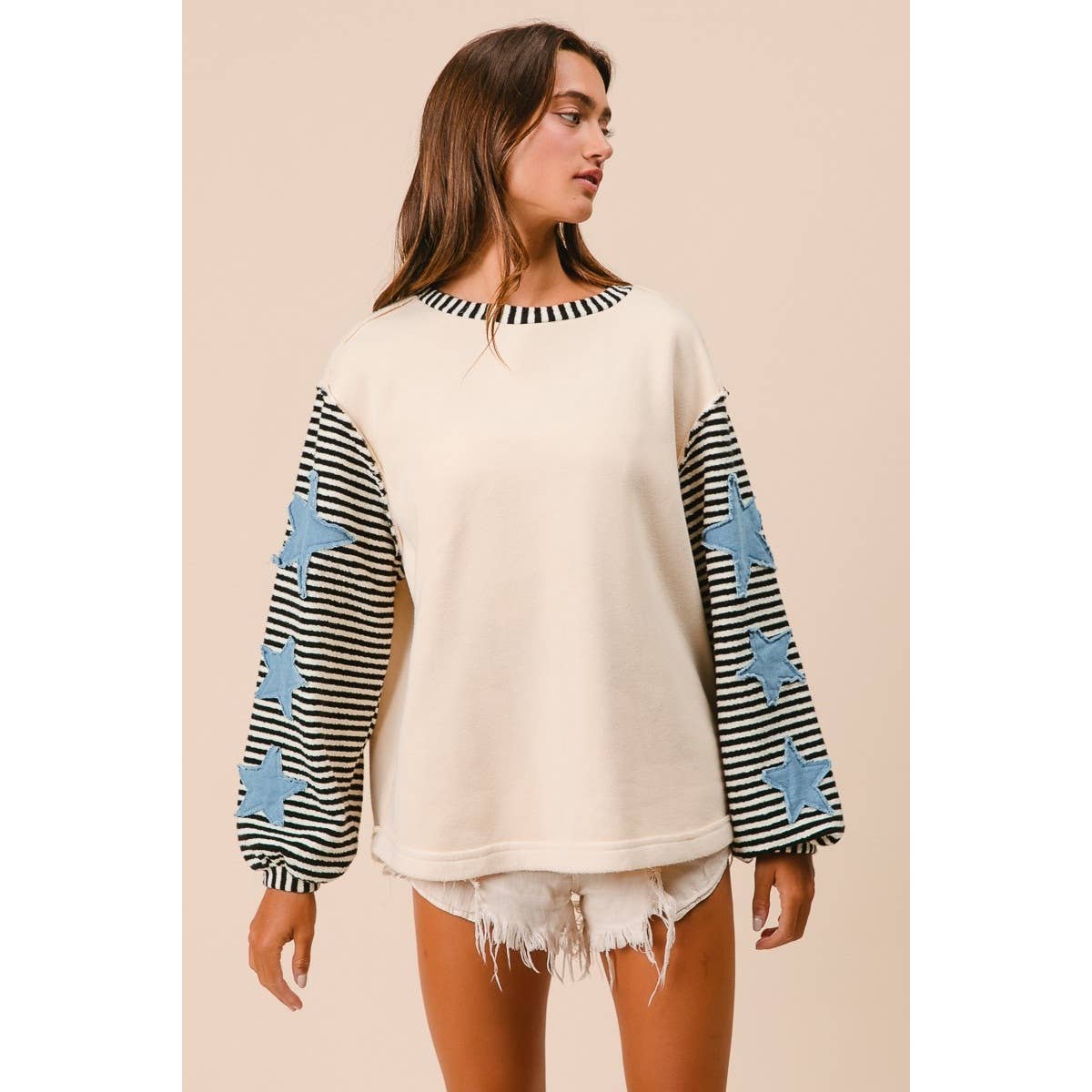 STRIPE MIXED PATCHED TOP