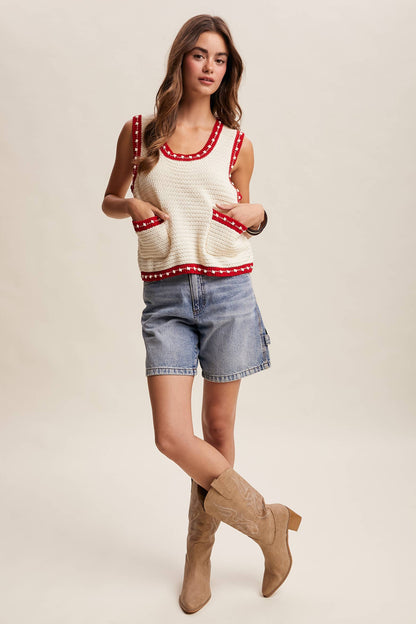 Contrast Trim Sleeveless Knit Top