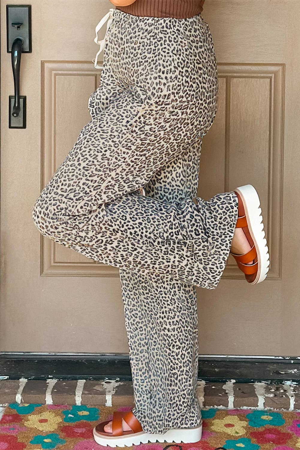 Jovanna | Leopard Drawstring Elastic Waistband Loose Pants