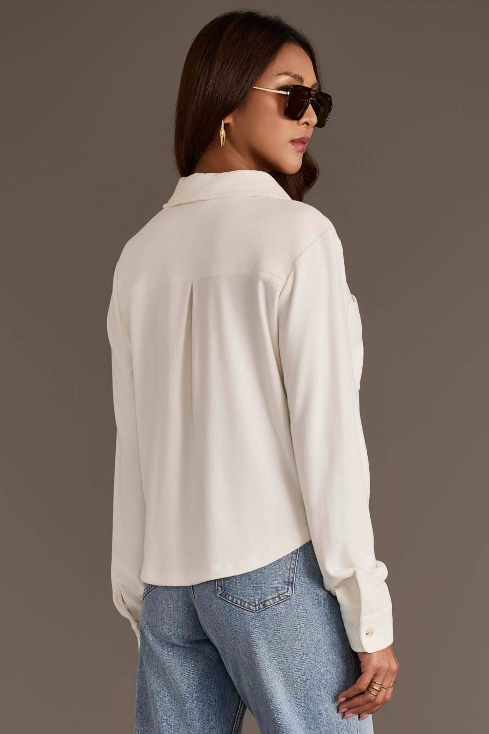 Ivory Cropped Soft Button Up
