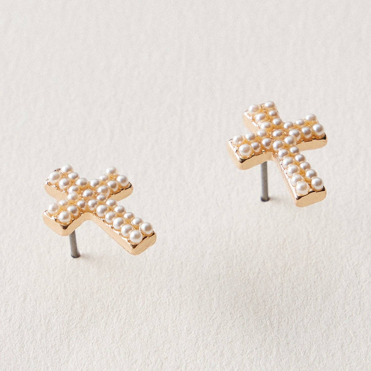 Pearl Cross Stud Earrings – Mini Cross Pearl Earrings