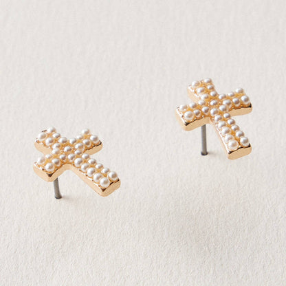 Pearl Cross Stud Earrings – Mini Cross Pearl Earrings