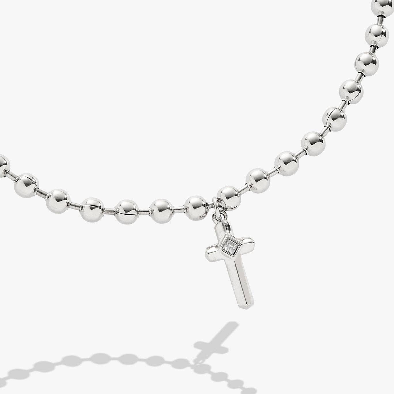 Cross Ball Chain Bracelet: Stainless Steel Gold