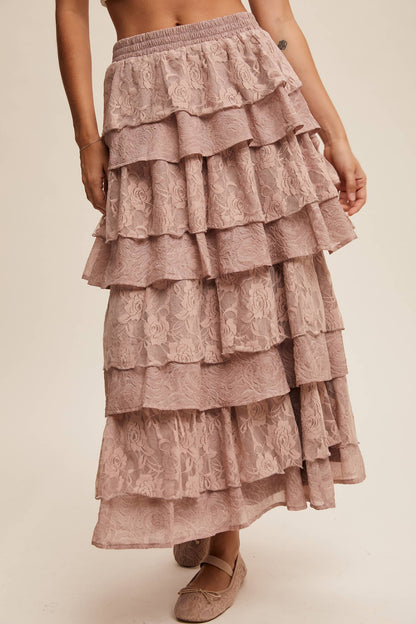 Lace Tiered Maxi Skirt
