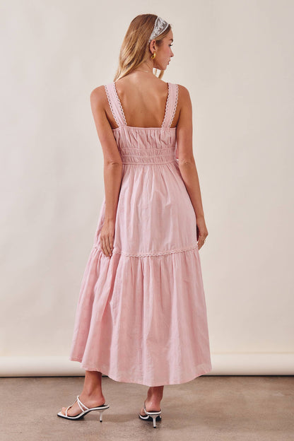 Embroidered Tie-Strap Tiered Maxi Dress