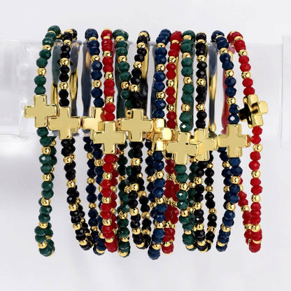 Assorted Crystal Stretch Bracelets w/ Single Balanced Cross