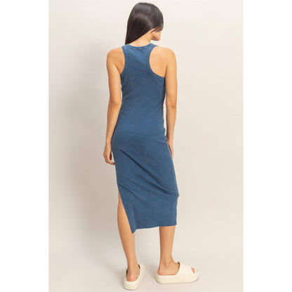 Acid Washed Ribbed Midi Tank Dress