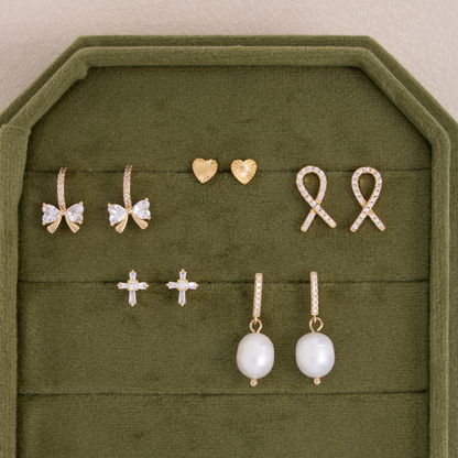 Baguette Cross Studs On Velvet Gift Tag