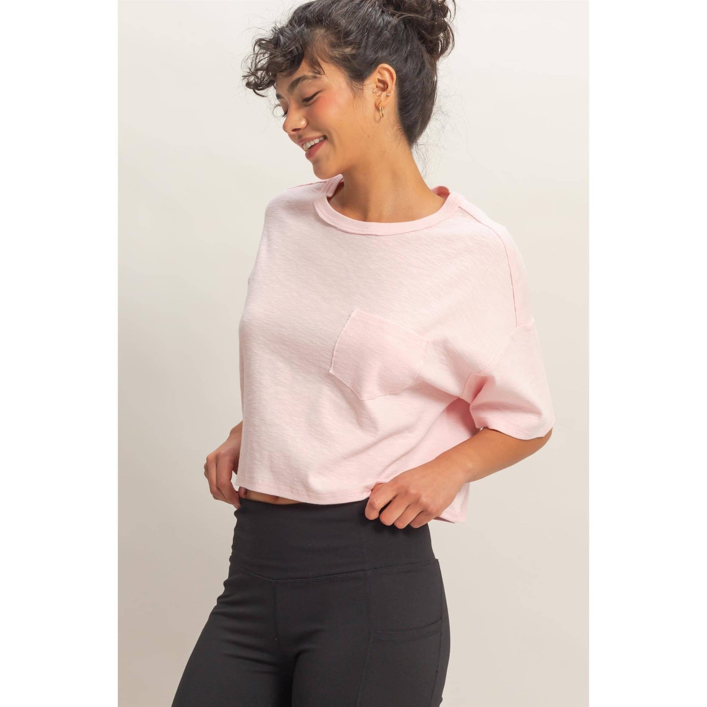 Boxy Crew Neck Top With Pocket