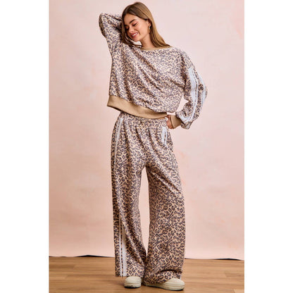 LEOPARD FRENCH TERRY LACE CONTRAST SWEATPANTS