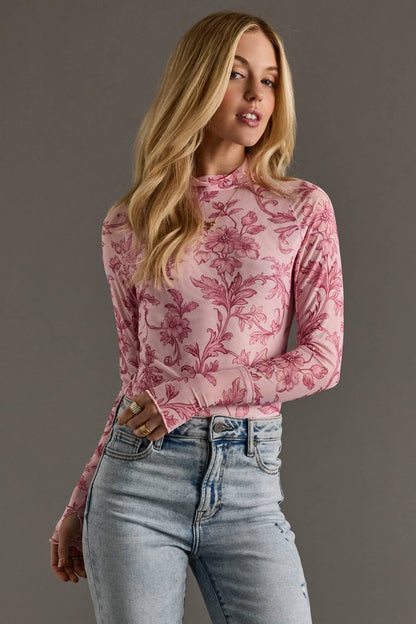 Lt. Pink Floral Mesh Top