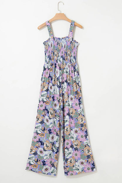 Roxane | Floral Smocked High Waist Square Neck Jumpsuit