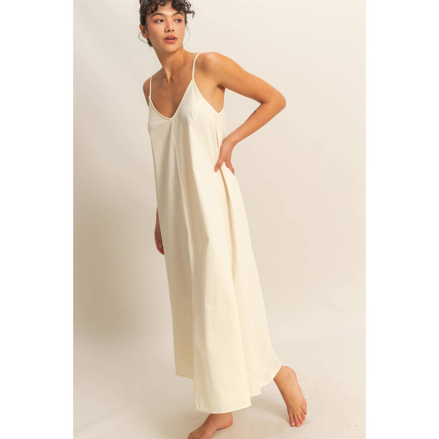 Dyed V-Neck Loose Maxi Dress