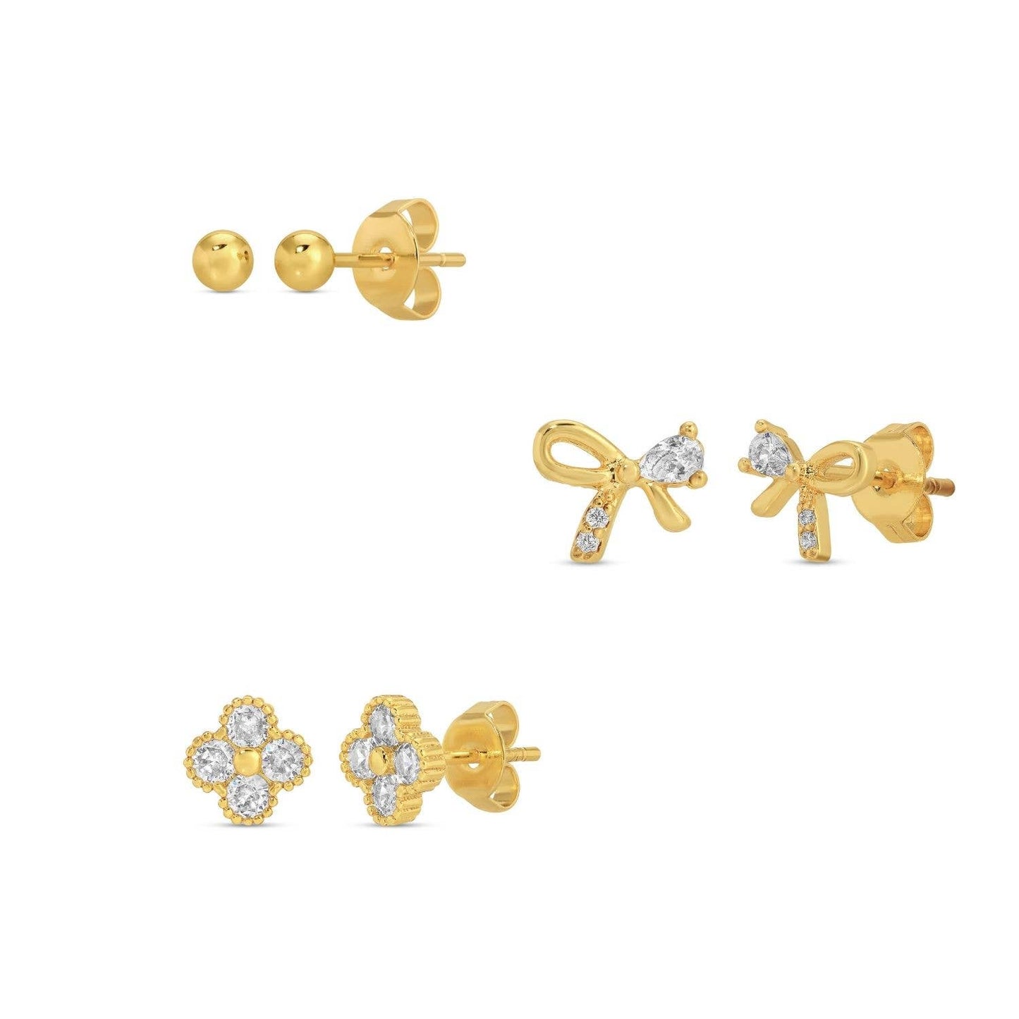 Set/3 Bow Accented Stud Set on Velvet Tag