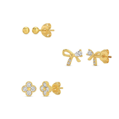 Set/3 Bow Accented Stud Set on Velvet Tag