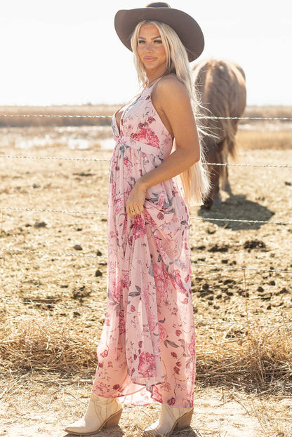 Rachelle | Floral Pleated Empire Waist Backless Dress