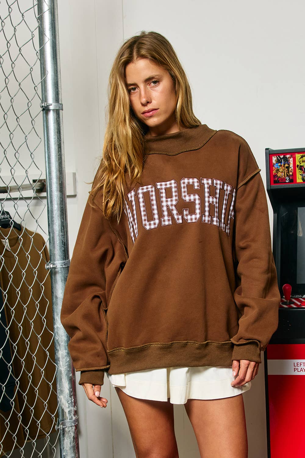 Gingham Worship Mock Neck Sweatshirt