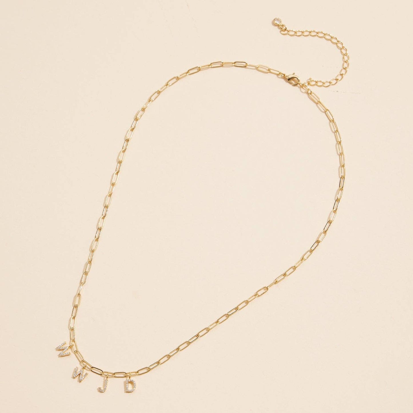 WWJD Cubic Zirconia Necklace | 18K Gold Dipped Faith Necklace