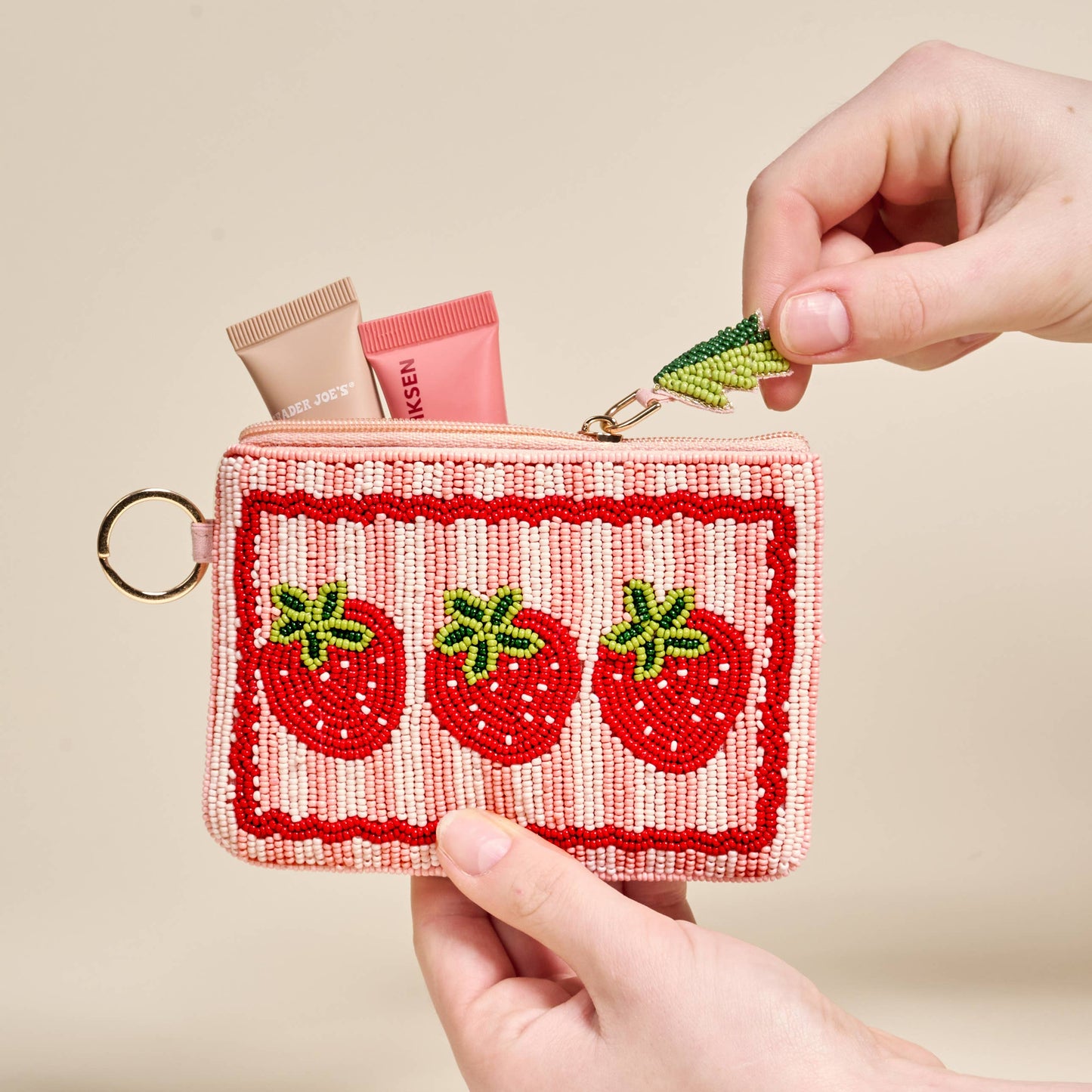 Handcrafted Beaded Pouch-Strawberries