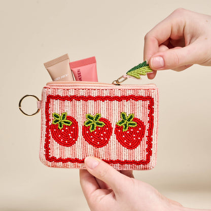 Handcrafted Beaded Pouch-Strawberries