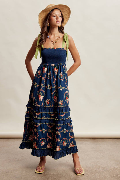 Floral Smocked Tiered Maxi Dress