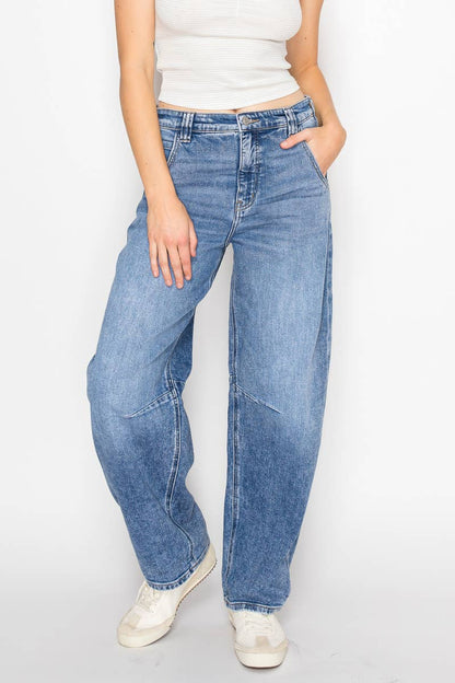 ADJUSTABLE WAISTBAND RELAXED BARREL FIT JEANS