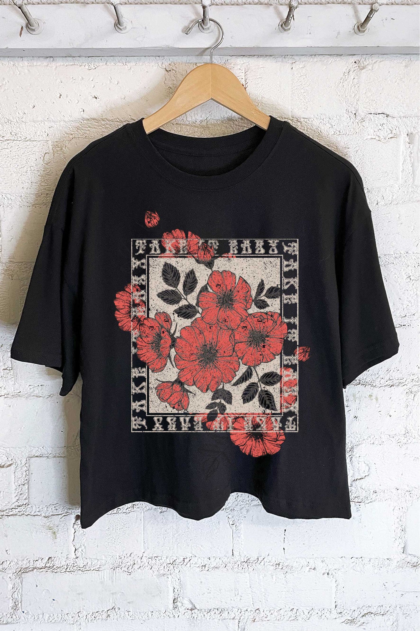 TAKE IT EASY VINTAGE FLOWER GRAPHIC LONG CROP TOP