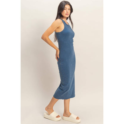 Acid Washed Ribbed Midi Tank Dress