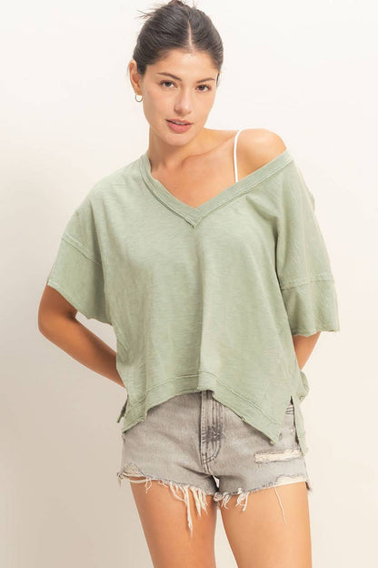 Oversized V-Neck Short Sleeve Top