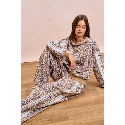 LEOPARD FRENCH TERRY LACE CONTRAST SWEATPANTS