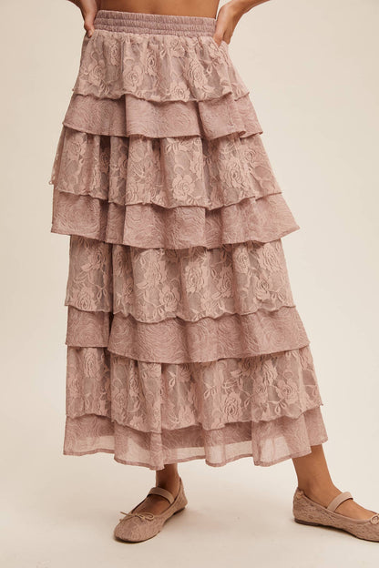 Lace Tiered Maxi Skirt