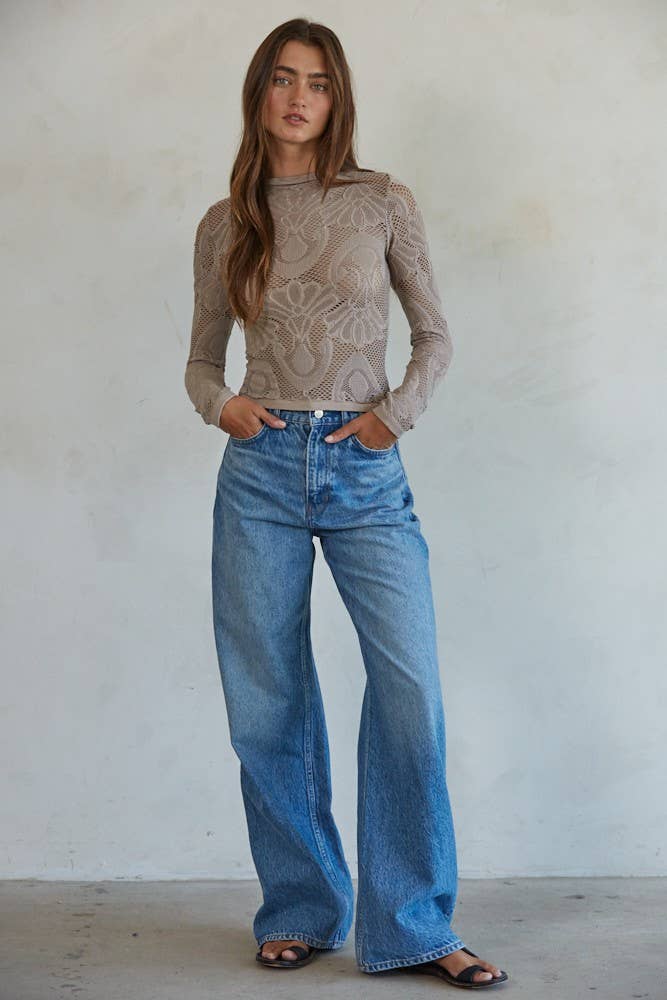 Knit Seamless Jacquard Mock Neck Long Sleeve