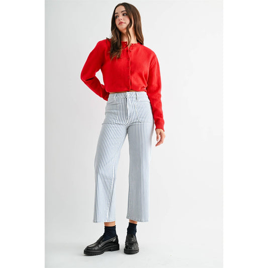 HIGH-RISE WIDE LEG CROPPED STRIPE