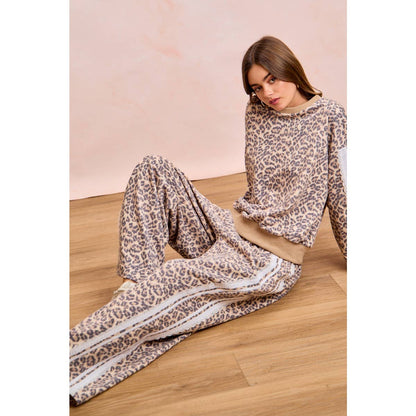 LEOPARD FRENCH TERRY LACE CONTRAST SWEATPANTS